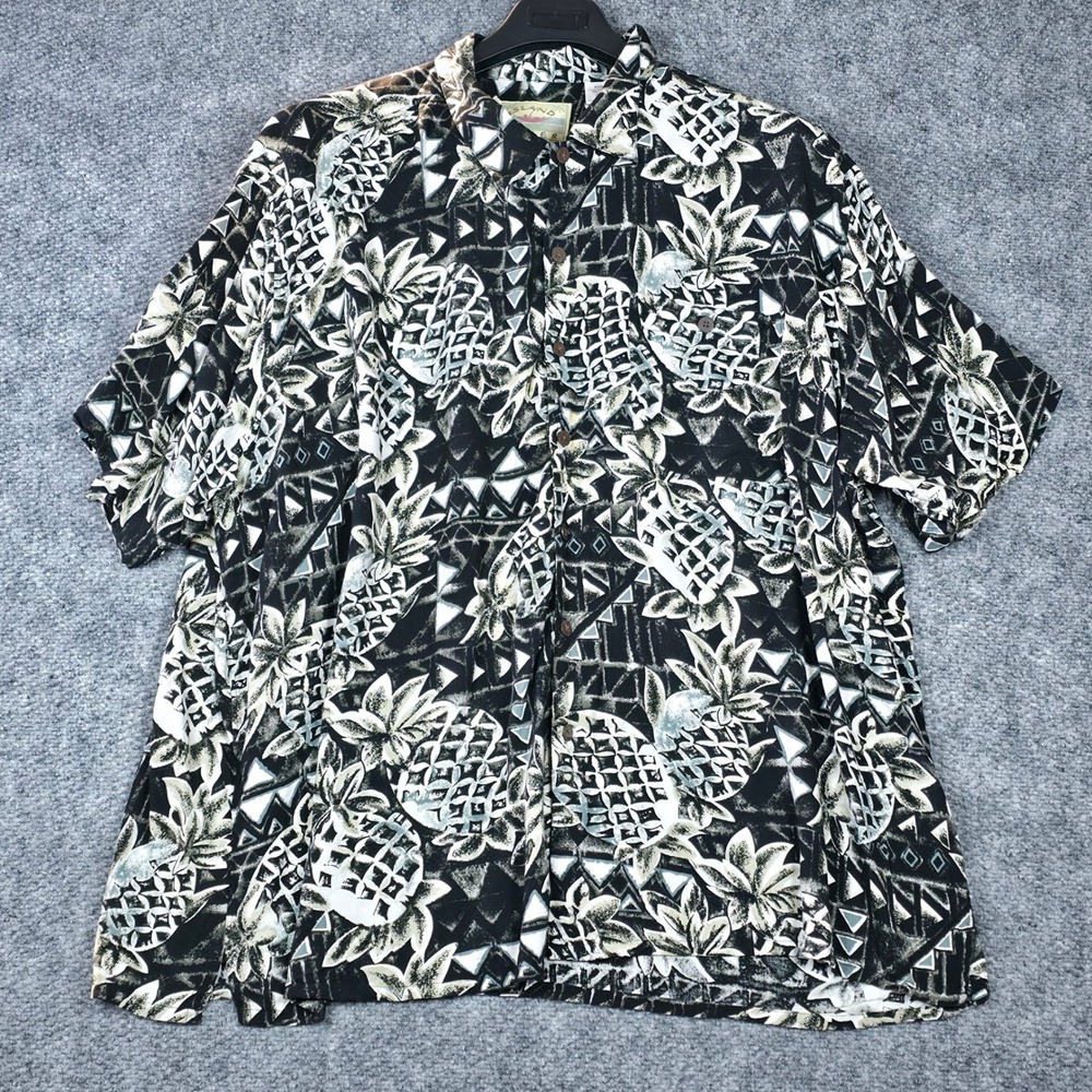 Island Fever Mens 4XB‎ Black White Pineapple Print Short Sleeve Button Up Shirt
